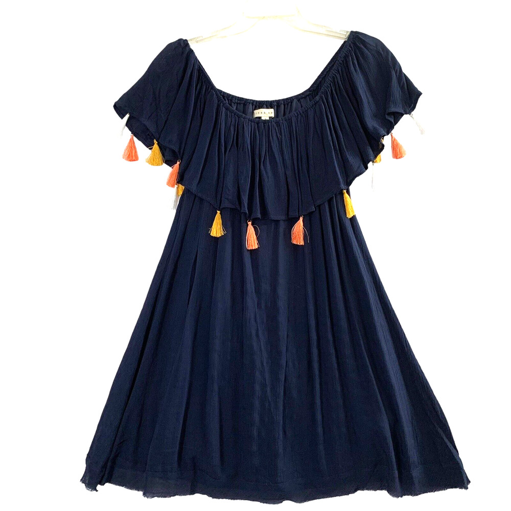 Blush Noir Dress‎ Womens Small Blue Boho Tassels Raw Hem Swim Coverup